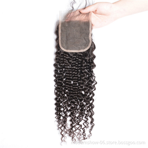 100 unprocessed virgin human hair Brazilian kinky curly weave lace closure 4x4 5x5 6x6 free part, middle part three part closure